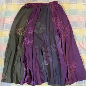 VTG rayon maxi skirt purple green elastic waist floral hippie